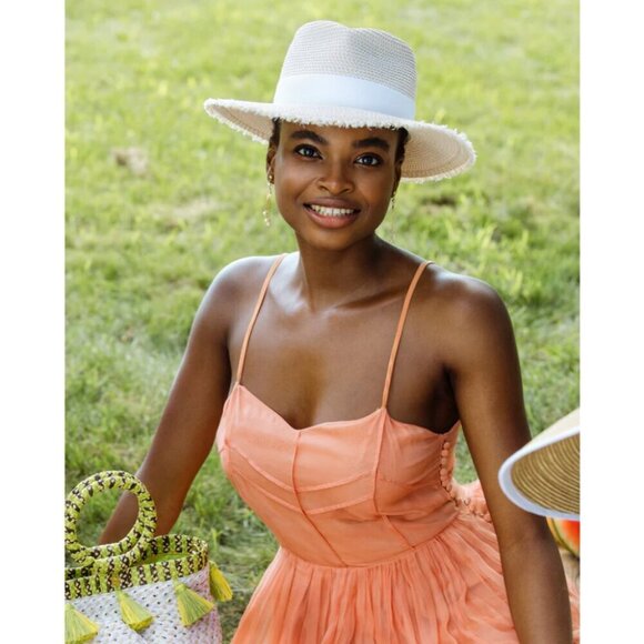 💕ERIC JAVITS💕 Fringe PInch Packable Fedora Squishee Straw Hat ~ Flax Mix NWT - Picture 3 of 16
